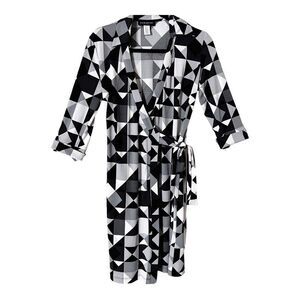 Julie Dillon Gray Black Geometrical Print Wrap Midi Dress Size 4